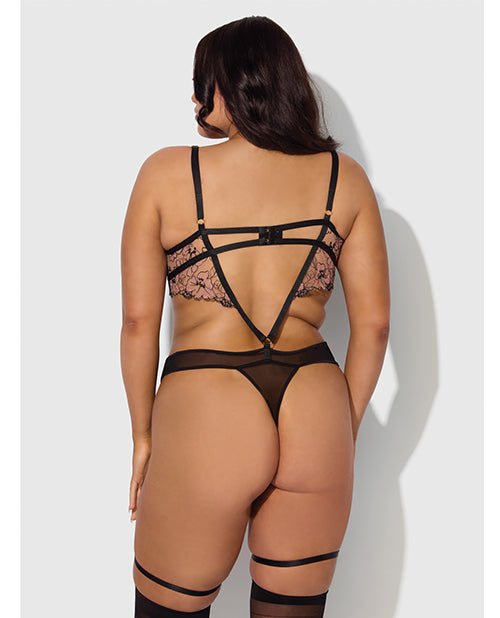 Nova Lace Teddy w/Garters Blk Queen Sizes