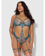 Nova Lace Teddy w/Garters Jade Blue Queen Sizes
