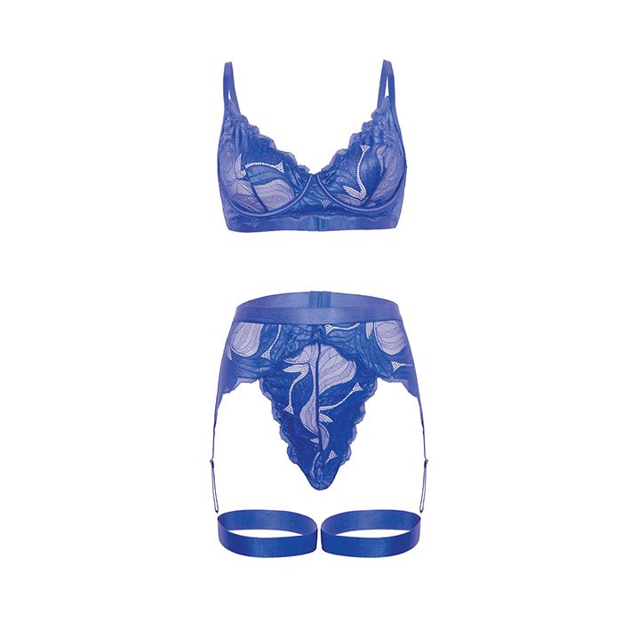 Delphi Lace 2 pc Set w/Attached Garter - Cobalt Blue