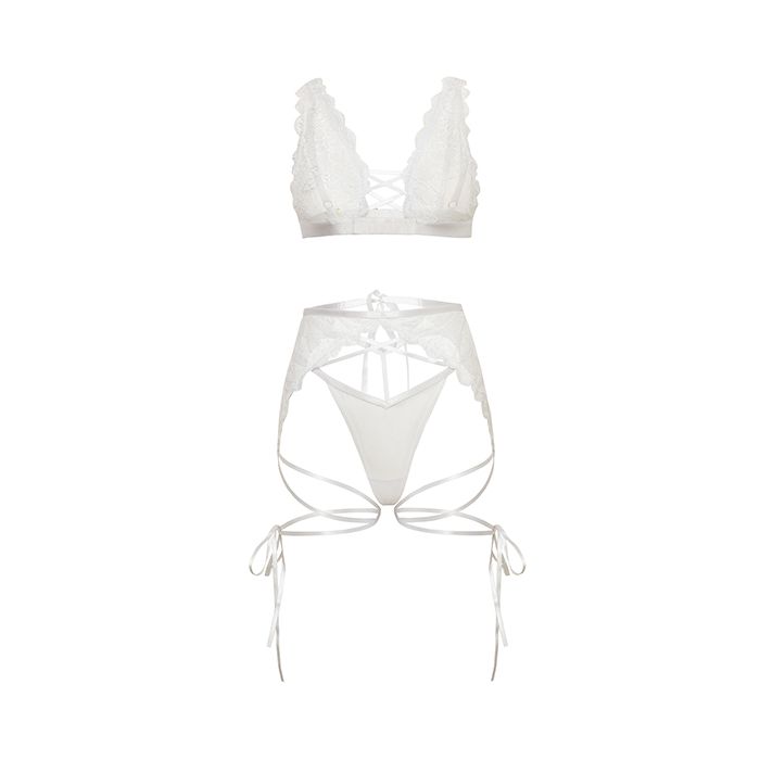 Naya Lace 3 pc Set w/Strap Details - White