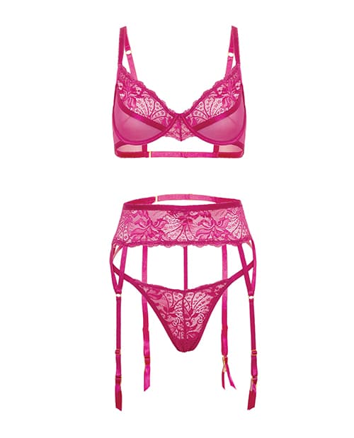 Julia Lace & Mesh 3 pc Set w/G-String - Rose