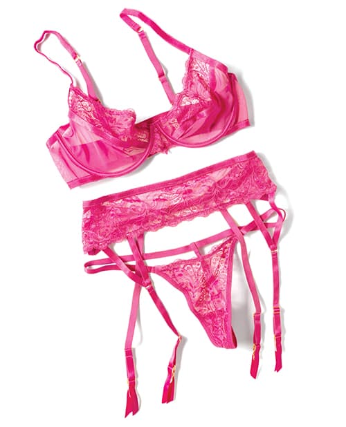 Julia Lace & Mesh 3 pc Set w/G-String - Rose