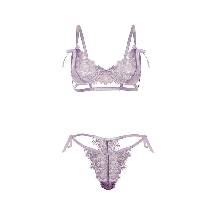 Dahlyia Lace 2 pc Set w/Decorative Ties - Purple
