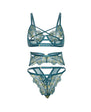 Daphne Lace Underwire 3 pc Set w/Embroidered Trim & Crossing Elastics - Blue