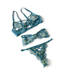 Daphne Lace Underwire 3 pc Set w/Embroidered Trim & Crossing Elastics - Blue