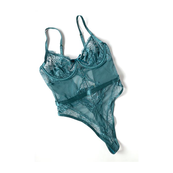 Paisley Lace & Mesh Teddy w/Bow Details - Turquoise