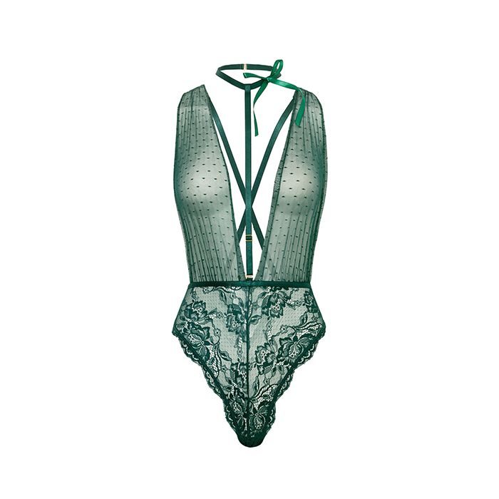 Lucy Lace & Mesh Teddy w/Removable Harness - Green