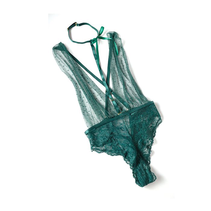 Lucy Lace & Mesh Teddy w/Removable Harness - Green
