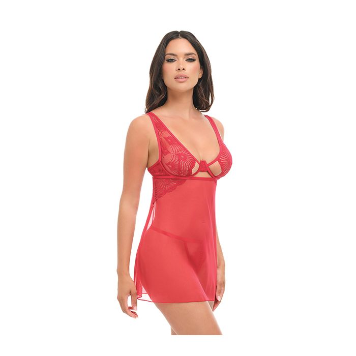 Tiana Lace Babydoll w/Side Slits & Strap Details - Red