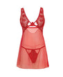 Tiana Lace Babydoll w/Side Slits & Strap Details - Red