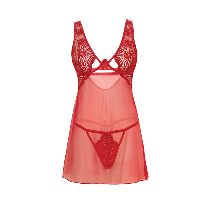 Tiana Lace Babydoll w/Side Slits & Strap Details - Red