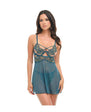 Daphne Lace & Mesh Babydoll w/Embroidered Details & Crossing Elastics - Blue