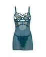 Daphne Lace & Mesh Babydoll w/Embroidered Details & Crossing Elastics - Blue