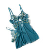 Daphne Lace & Mesh Babydoll w/Embroidered Details & Crossing Elastics - Blue