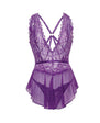 Harmony V-Plunge Lace & Mesh Babydoll w/G-String - Purple