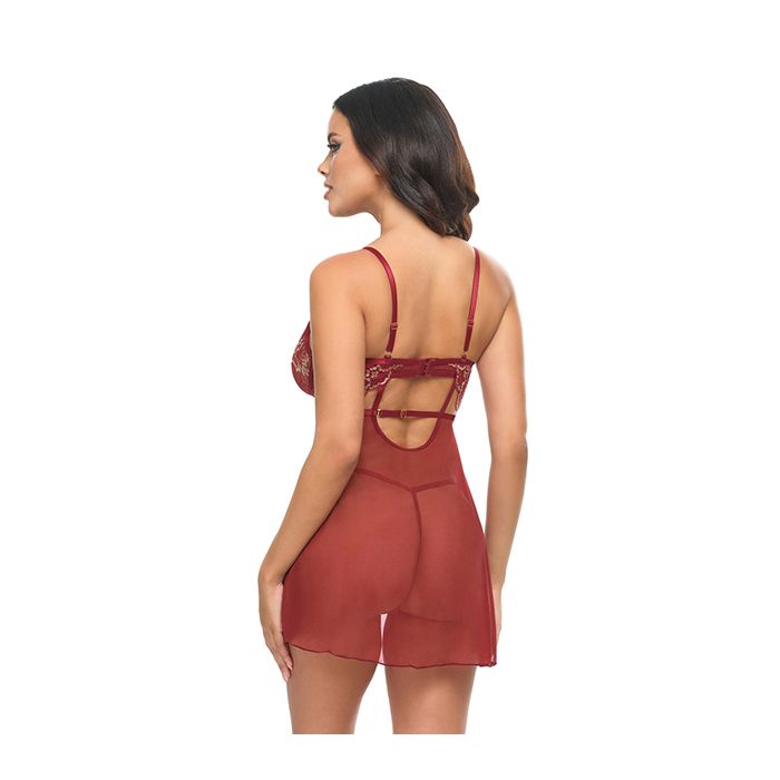 Arielle Unlined Underwire Lace Babydoll w/G-String - Burgundy