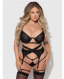 Snake Velvet-Burnout Mesh Bra, Garter, & Backless Hipster Set - Black (Queen Sizes)