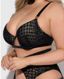 Snake Velvet-Burnout Mesh Bra, Garter, & Backless Hipster Set - Black (Queen Sizes)
