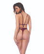Wet Look Bodysuit with Lace-Up Detail & Hook and Eye Crotch Closure - Wine