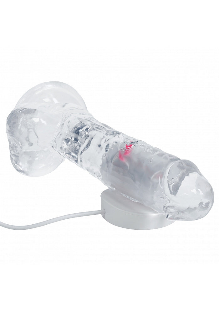 RealRock Wireless Rechargeable Remote Control LED Vibrating 8 in. Dildo with Balls Clear