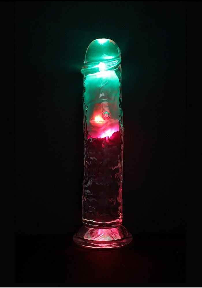 RealRock Wireless Rechargeable Remote Control LED Vibrating 8 in. Dildo Clear