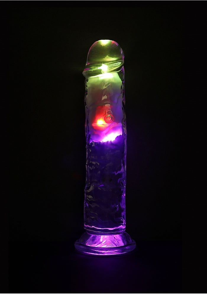 RealRock Wireless Rechargeable Remote Control LED Vibrating 8 in. Dildo Clear
