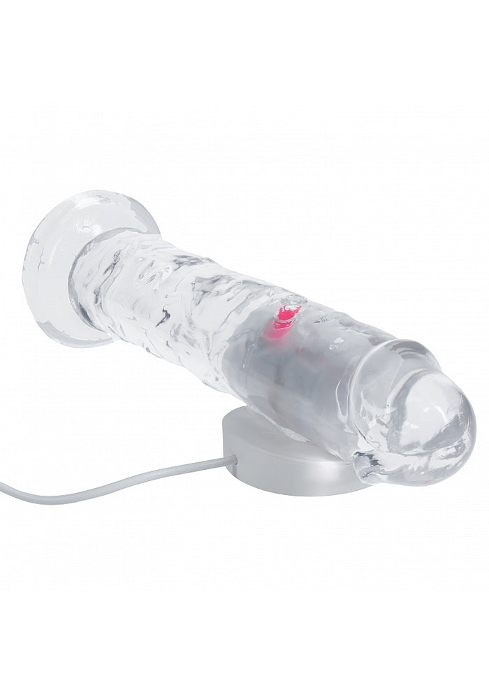 RealRock Wireless Rechargeable Remote Control LED Vibrating 8 in. Dildo Clear