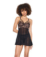 Lace and Mesh Underwire Babydoll w/Thong - Black/Rose Gold