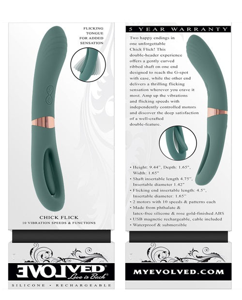 Chick Flick Rechargeable Silicone Dual Vibrator - Green
