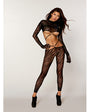 Zebra Fishnet Long Sleeve Bralette w/Finger Gloves & Footless Leggings - Black