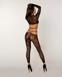 Zebra Fishnet Long Sleeve Bralette w/Finger Gloves & Footless Leggings - Black