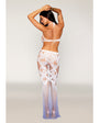 Deep Plunge Halter Seamless Bodystocking Gown w/Lace and Fishnet - White/Lavender O/S