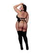 Faux Leather Bustier w/Gold Details & G-String 2 pc Set - Black Queen