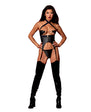 Faux Leather Bustier w/Gold Details & G-String 2 pc Set - Black O/S