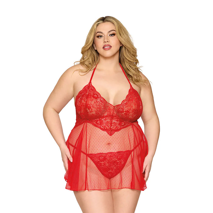 Dreamgirl Lace Babydoll and G-String Red