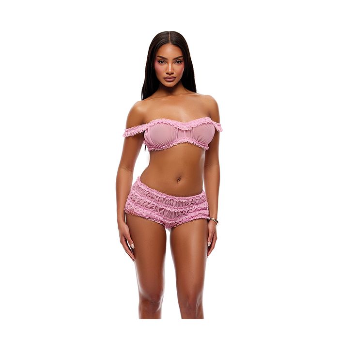 Soft Girl Era Sheer Mesh & Lace Bralette 2 pc Set - Light Pink