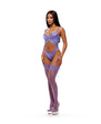 See It Through Guipure Teddy Set w/Stockings - Purple