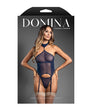 Domina Sheer Mesh Gartered Bustier w/Detachable Choker 2pc Set - Navy