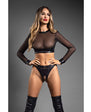 Domina Sheer Mesh & Vegan Leather 2pc Set w/Gold Restraint Clasps - Black