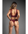 Domina Sheer Mesh & Vegan Leather 3 pc Set w/ Handcuffs - Burgundy