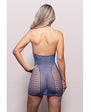Vixen When Stars Align Rhinestone Net Halter Dress - Blue O/S