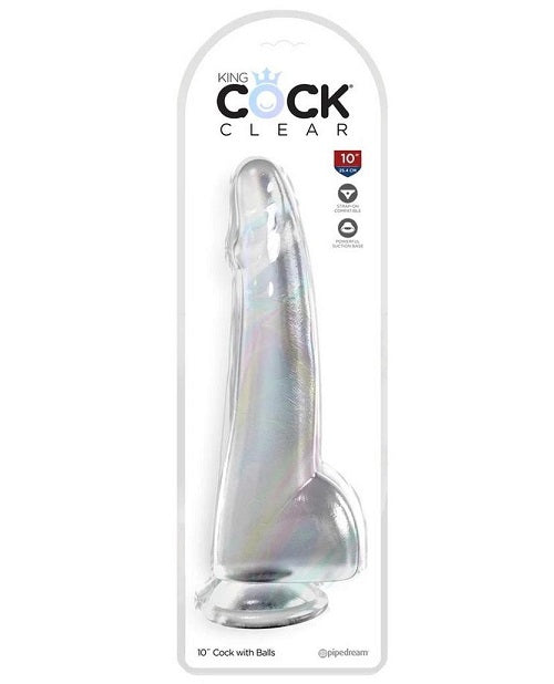 King Cock Clear Dildo with Balls 10in - Clear