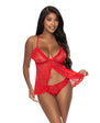 Magic Silk Ooh La Lace Babydoll & Split-Crotch Panty Set Red