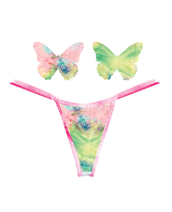Neva Nude Naughty Knix Rainbow Sherbet Velvet G-String & Pasties Multi O/S