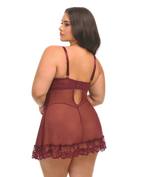 Valentine Lacey Babydoll w/G-String - Zinfandel - Queen