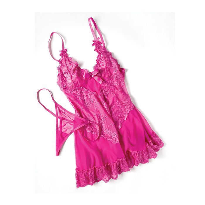 Valentine Lace Babydoll w/Bows & G-String - Rose