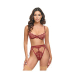 Arielle Lace Unlined Underwire 2 pc Set w/Ring Detail - Burgundy