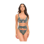 Daphne Lace Underwire 3 pc Set w/Embroidered Trim & Crossing Elastics - Blue