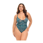 Paisley Lace & Mesh Teddy w/Bow Details - Turquoise (Queen)