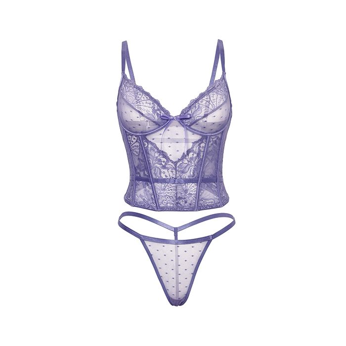 Vanessa Lace & Mesh Bustier w/G-String - Purple